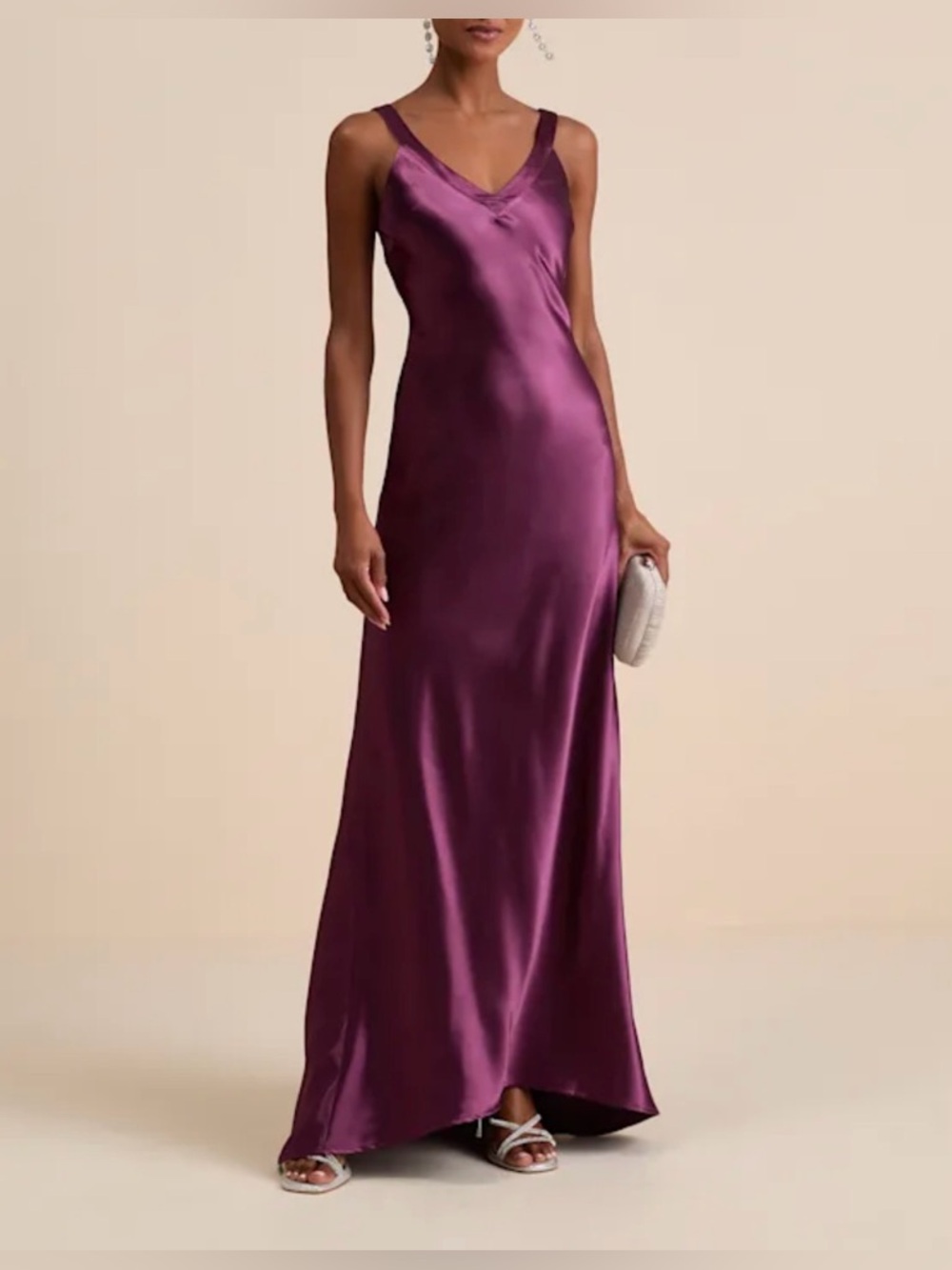 Lulus NWT “Perfectly Classy” Plum Purple Satin Strappy Maxi Dress.  Size Medium.